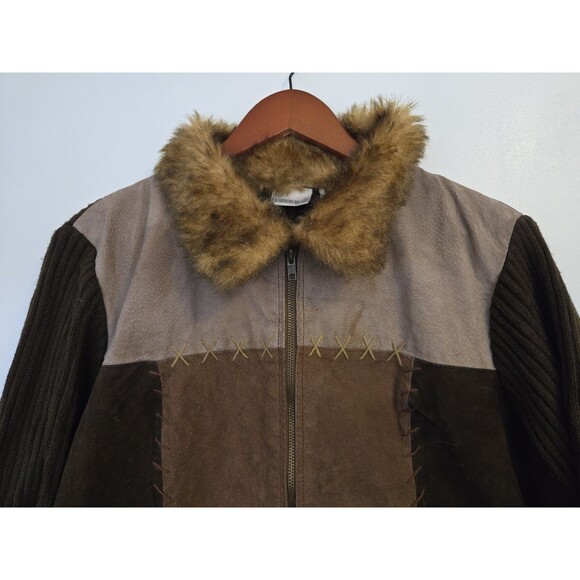 Fashion Bug Coat Womens Plus 18/20 Faux Fur Brown Leather Suede Goblincore Y2K - Picture 2 of 8